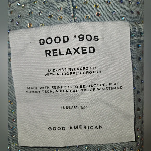 SOLD‼️NWT Good American Good '90s Relaxed Rhinestone Jeans - Picture 7 of 8